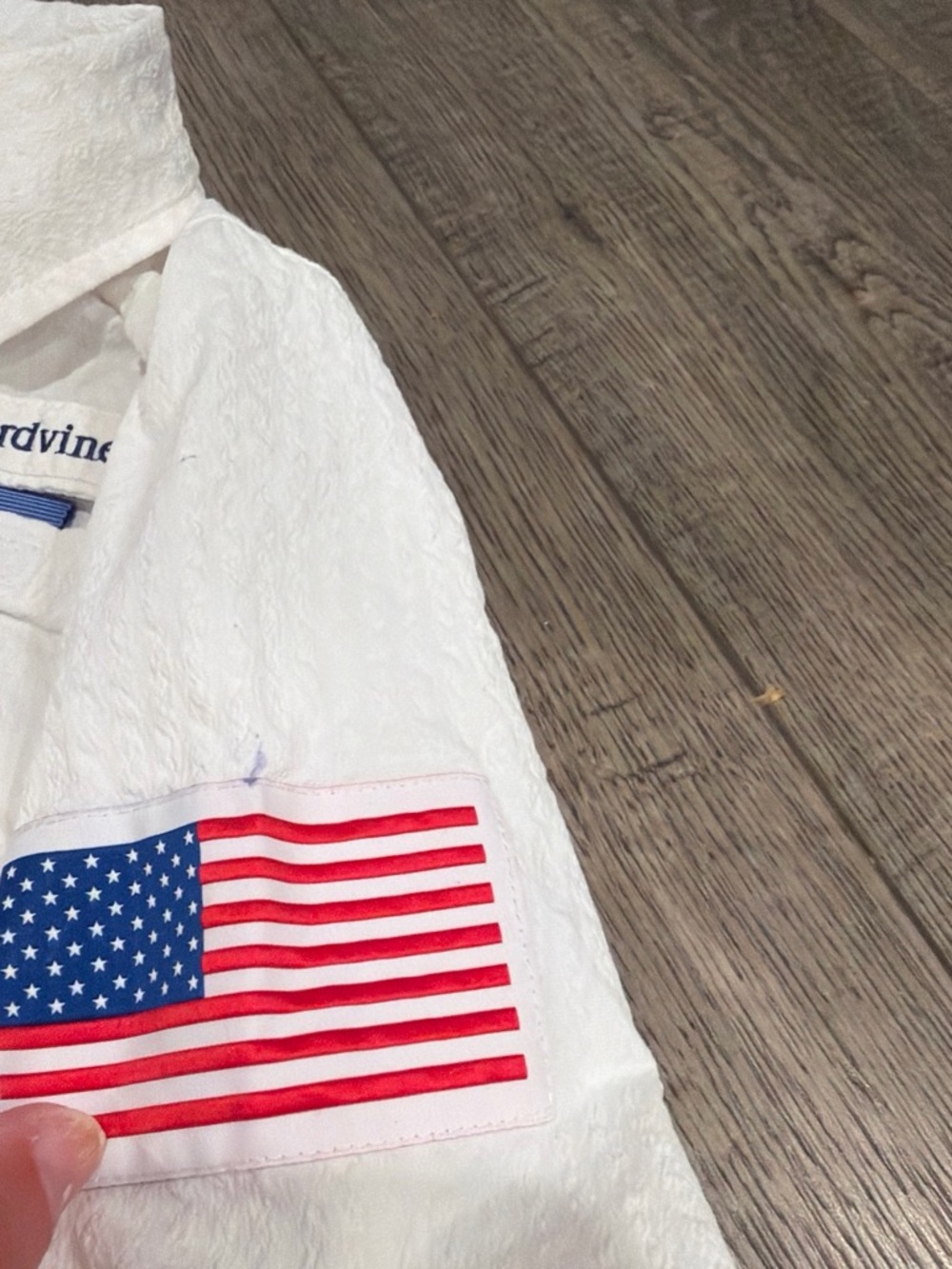 Vineyard Vines White Kids Raincoat with American Flag Patch